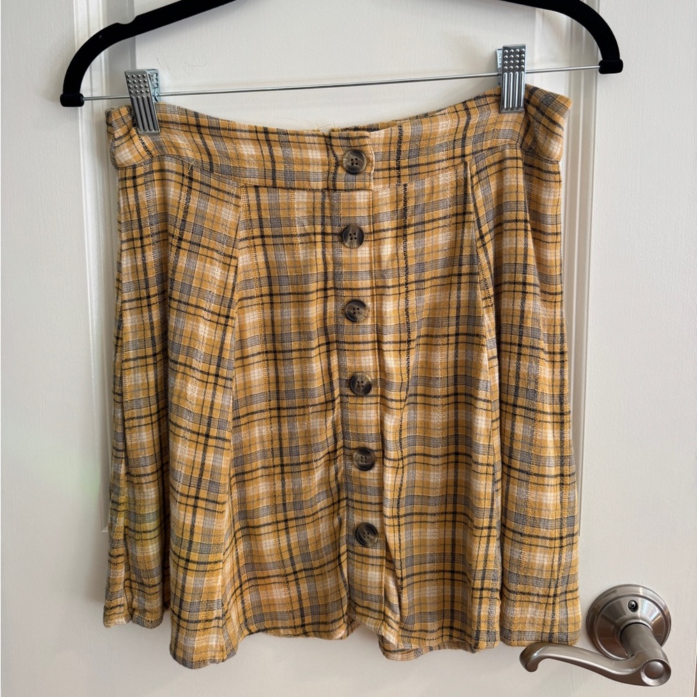 Plaid Button-Front Mini Skirt